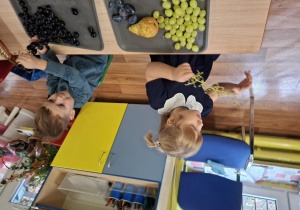 dzieci przy stolikach kroją owoce podczas zajęć kulinarnych