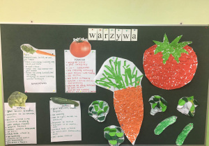 Tablica informacyjna o warzywach.
