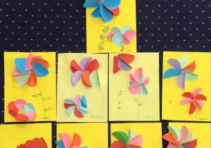 Kolorowe kwiaty wykonane z origami płaskiego z koła.