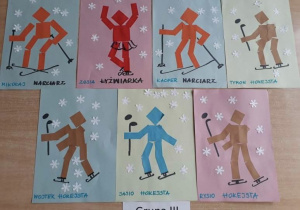 Prace plastyczne "Zimowe sporty olimpijskie" - wycinanka z kolorowego papieru.