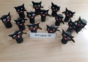 Koty wykonane z papierowej rolki.